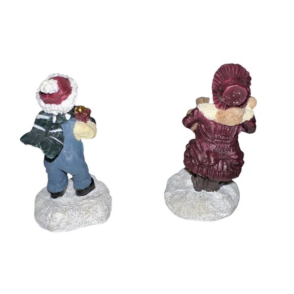Vtg 2000 Village Square Dancing Couple Children 3 Pc Figurine Mervyn Christmas - Picture 10 of 12